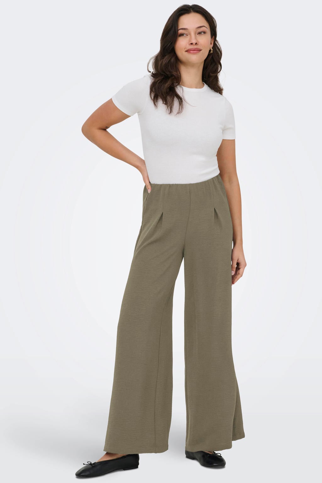 ONLY wide leg high waist casual broek groen