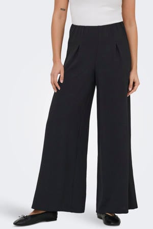 wide leg high waist casual broek zwart