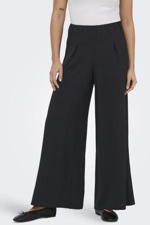 wide leg high waist casual broek zwart