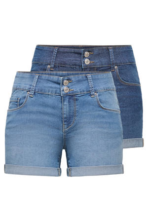skinny regular waist denim short medium blue denim - (set van 2)