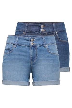 skinny regular waist denim short medium blue denim - (set van 2)