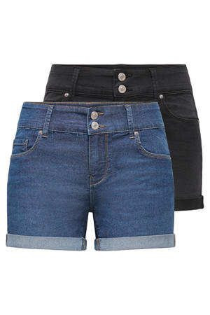 skinny regular waist denim short dark blue denim - (set van 2)