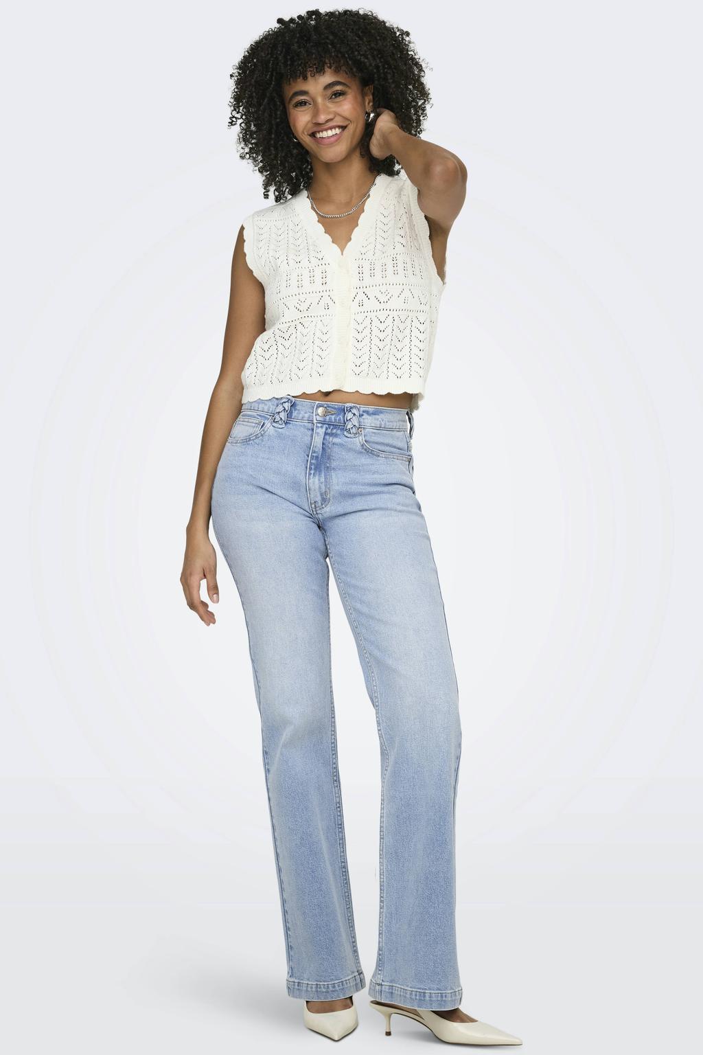 Light blue denim dames ONLY Onltess Mw Flare Braided Dnm flared jeans met regular waist, rits- en knoopsluiting en effen