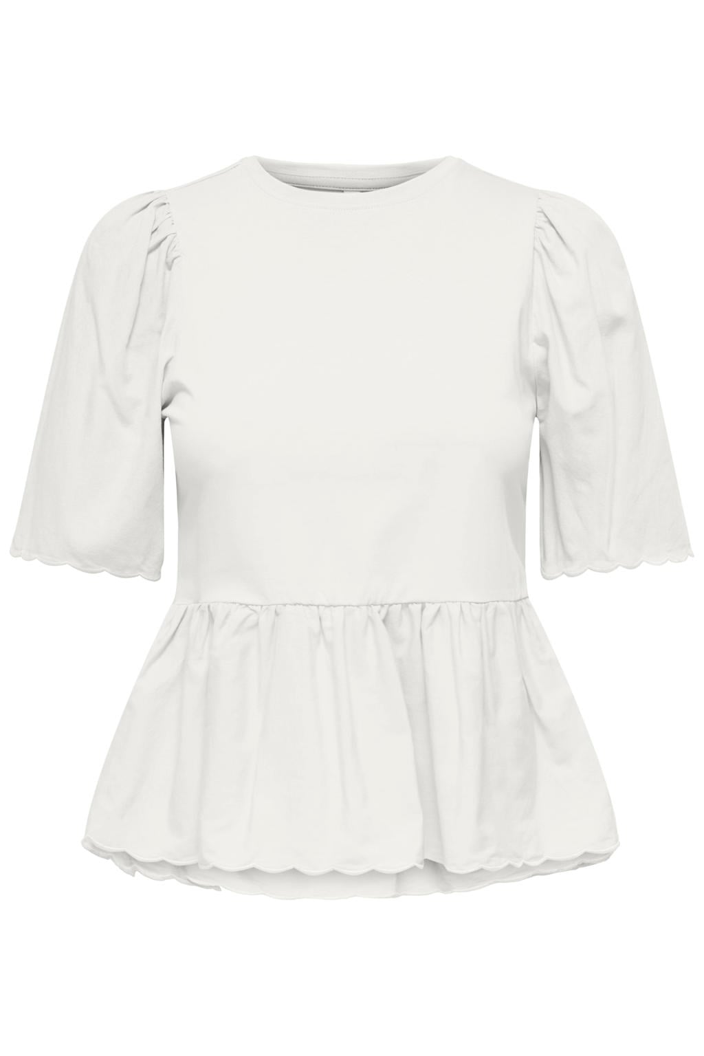 Witte dames ONLY Top van katoen met effen, korte mouwen en ronde hals