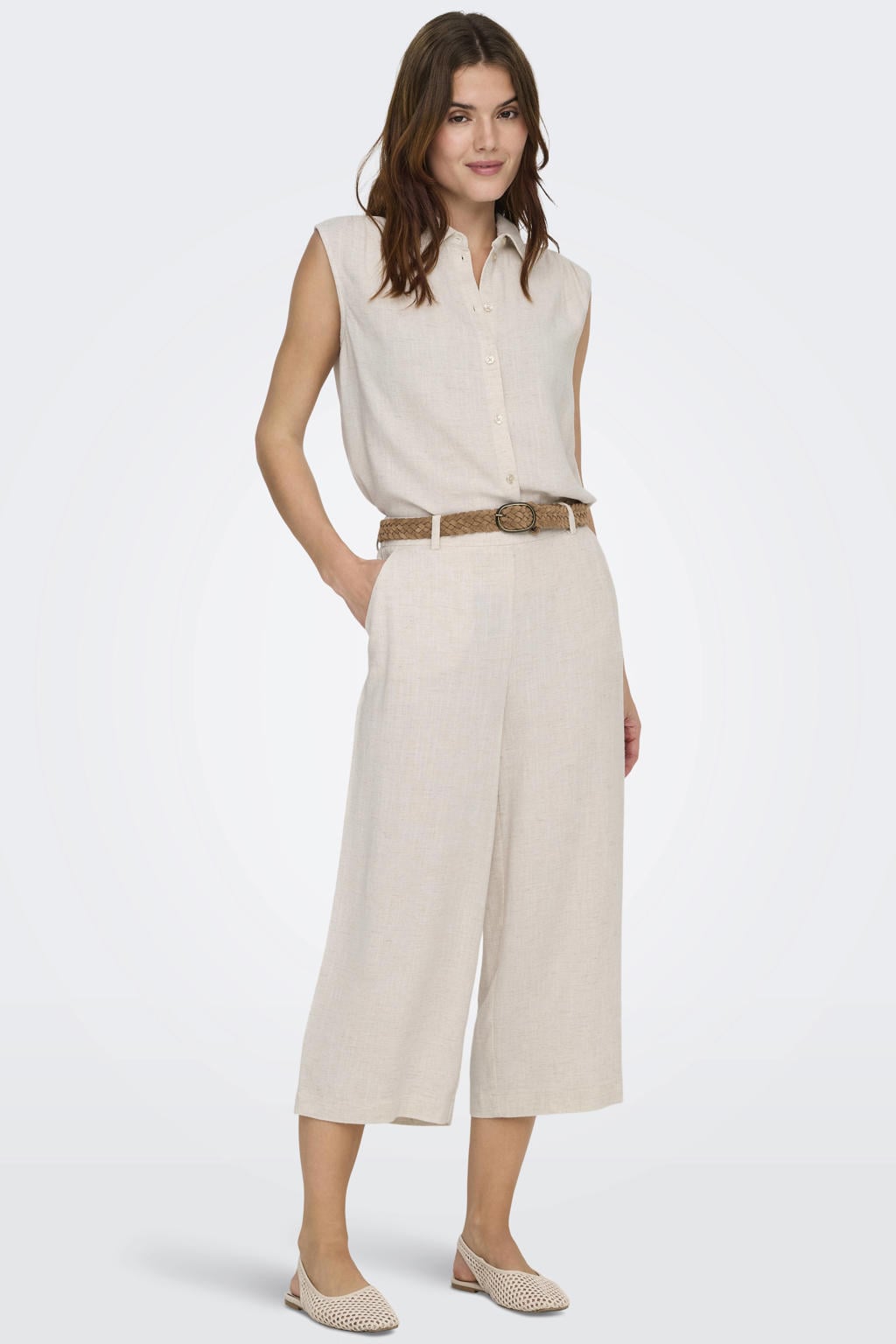 Crème dames ONLY blouse crème van modal met effen, klassieke kraag en knoopsluiting