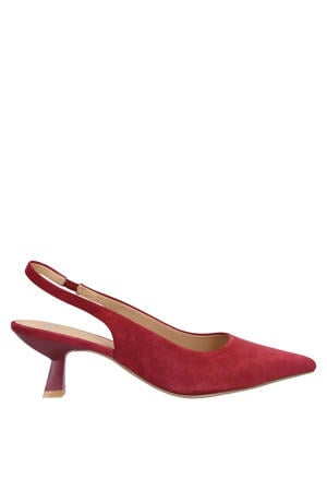 suède slingback pumps donkerrood