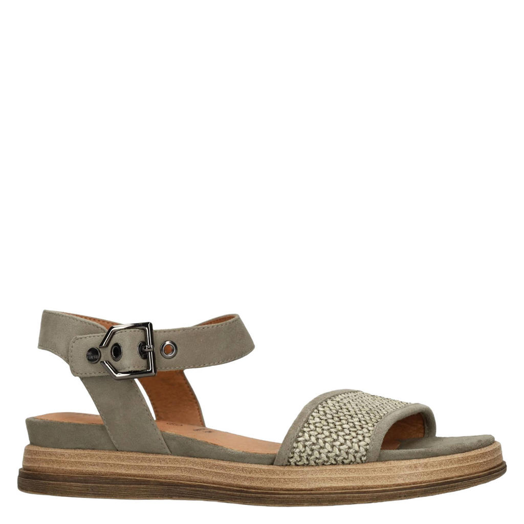 Grijze dames No Stress leren sandalen groen met gesp