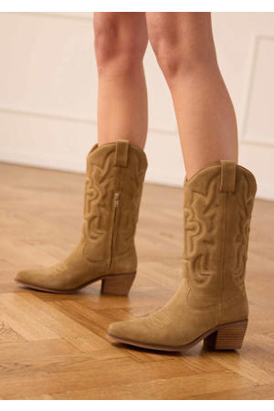 suède cowboylaarzen beige