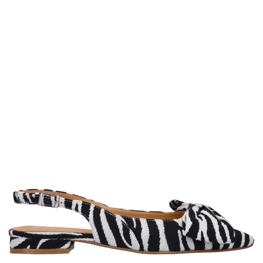 Zwarte dames Manfield slingback loafers van textiel met gesp en zebraprint