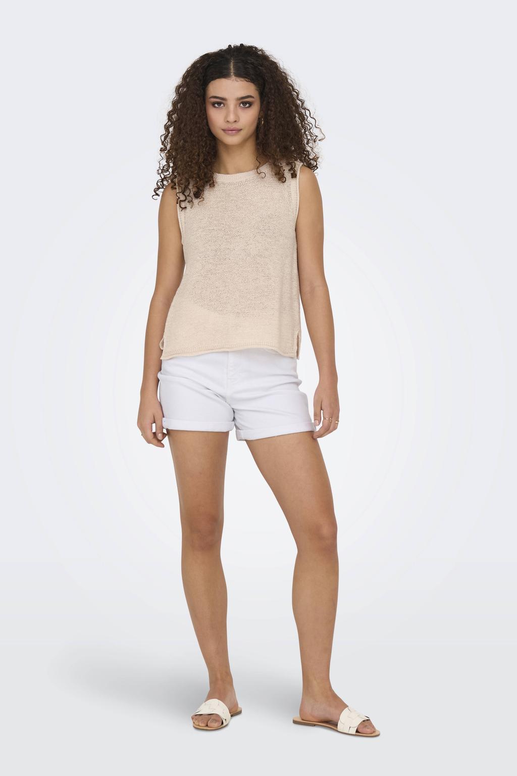 Ecru dames ONLY regular waist short van denim met rits- en knoopsluiting en effen