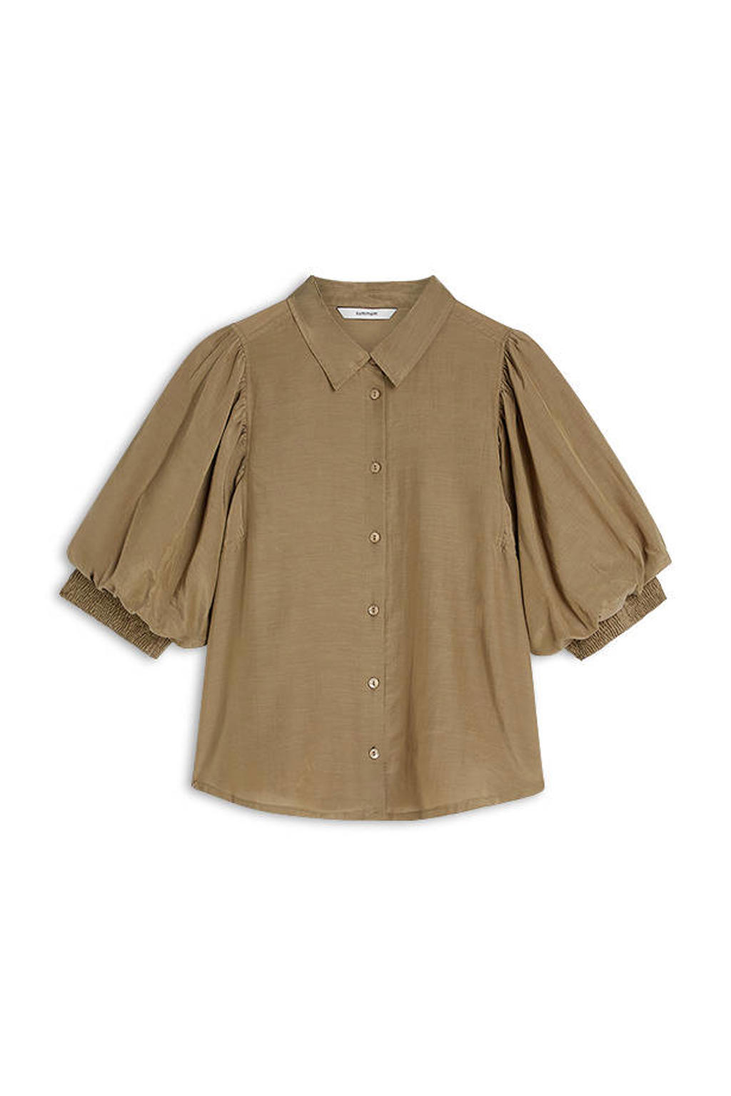 Lichtbruine dames Summum blouse van viscose met effen, half lange mouwen, klassieke kraag en knoopsluiting