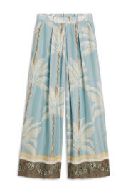 thumbnail: Lichtblauwe dames Summum wide leg high waist broek van katoen met grafische print