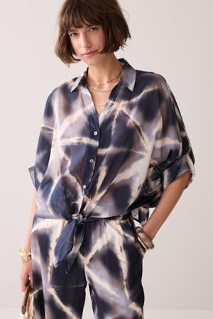 top met print - donkerblauw