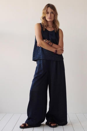 viscose wide leg broek - donkerblauw