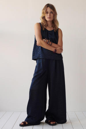 viscose wide leg broek - donkerblauw