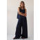 Summum viscose wide leg broek - donkerblauw