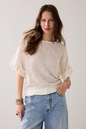 top met ingebreid patroon ecru