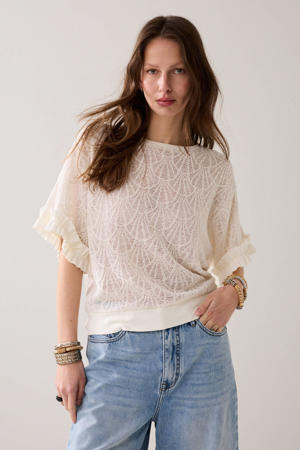 top met ingebreid patroon ecru
