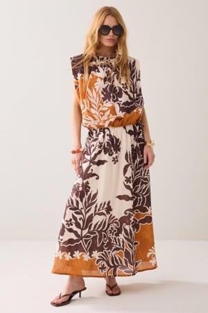 gebloemde midi rok bruin