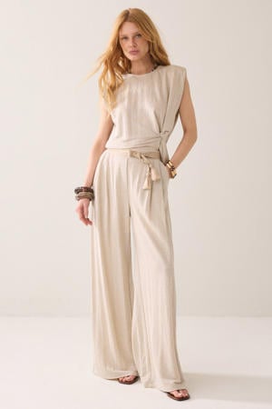 wide leg high waist broek beige