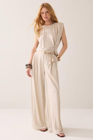 wide leg high waist broek beige