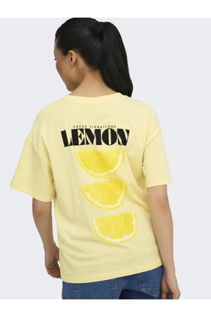 zwangerschaps T-shirt met backprint lichtgeel