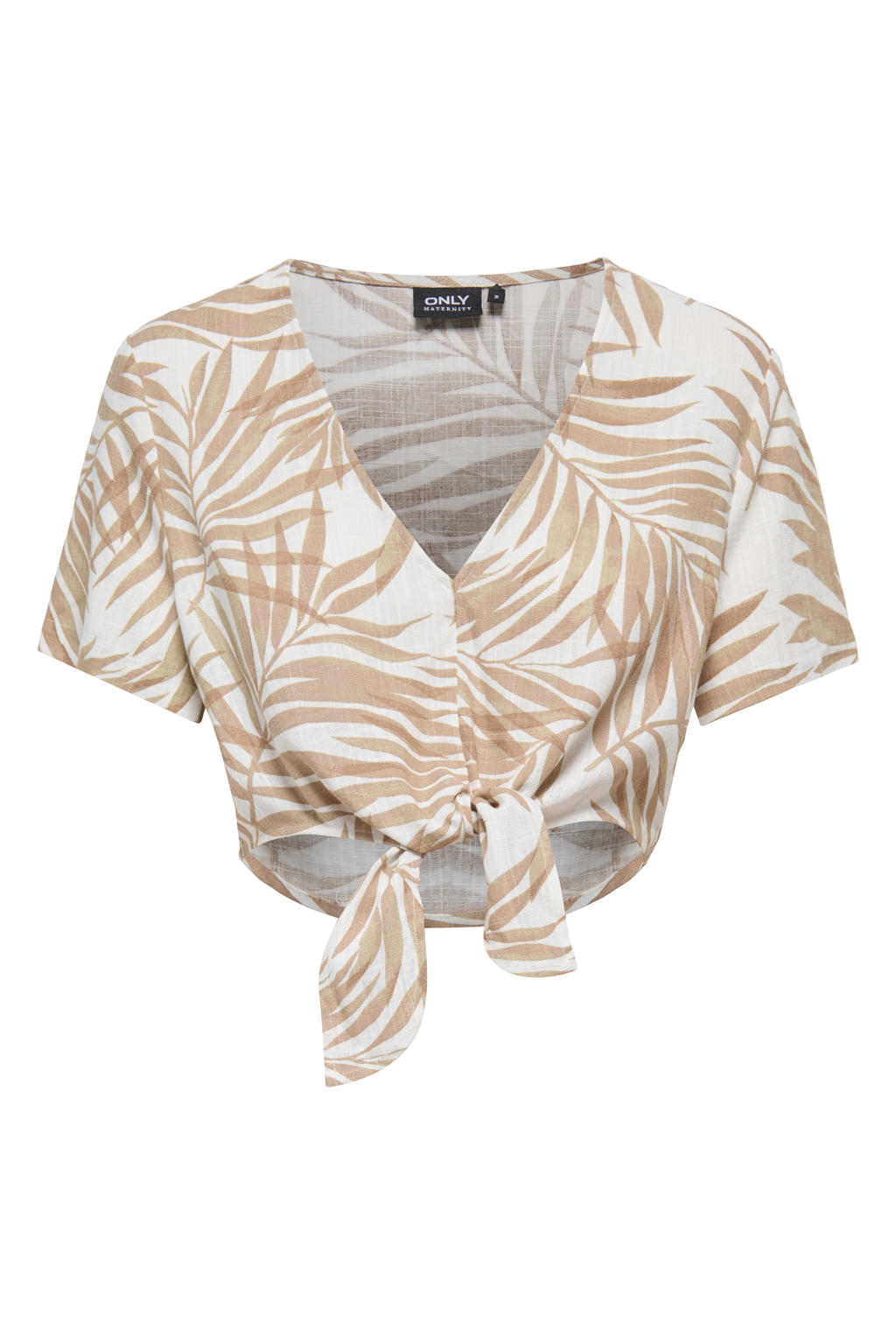 Wit en bruine dames ONLY MATERNITY zwangerschaps top van viscose met korte mouwen en V-hals