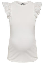 thumbnail: Ecru dames ONLY MATERNITY zwangerschaps T-shirt broderie van stretchkatoen met effen, korte mouwen en ronde hals