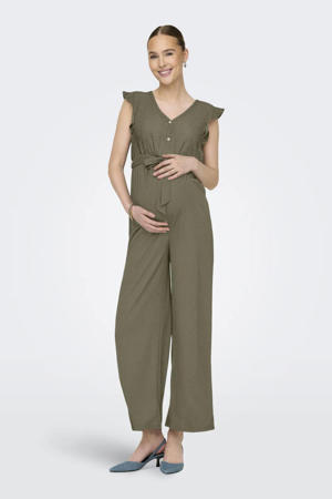 zwangerschaps jumpsuit broderie olijfgroen