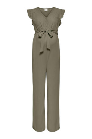 zwangerschaps jumpsuit broderie olijfgroen