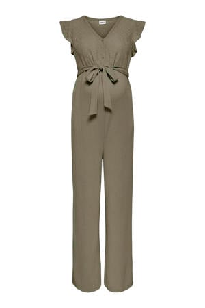 zwangerschaps jumpsuit broderie olijfgroen