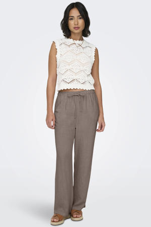 straight regular waist casual broek met linnen