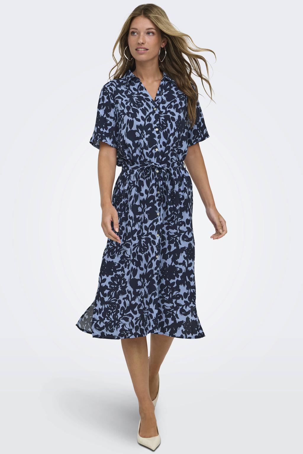 dames ONLY blousejurk van modal met effen, korte mouwen, V-hals, knoopsluiting en geweven detail