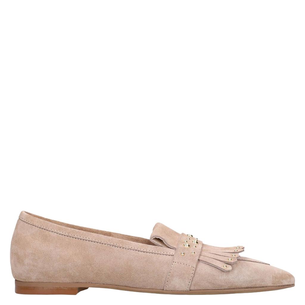 Beige dames Manfield suède loafers van leer