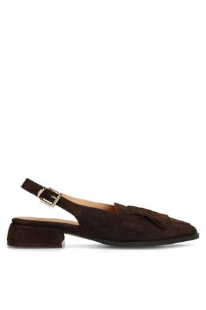 suède slingback loafers donkerbruin