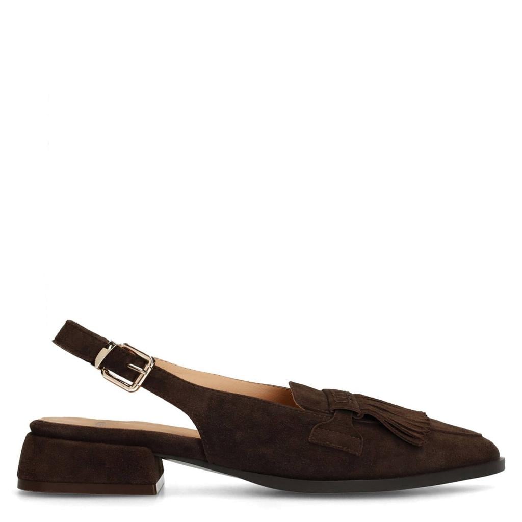 Donkerblauwe dames Manfield suède slingback loafers met gesp