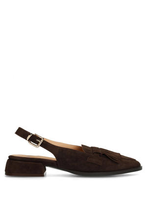 suède slingback loafers donkerbruin