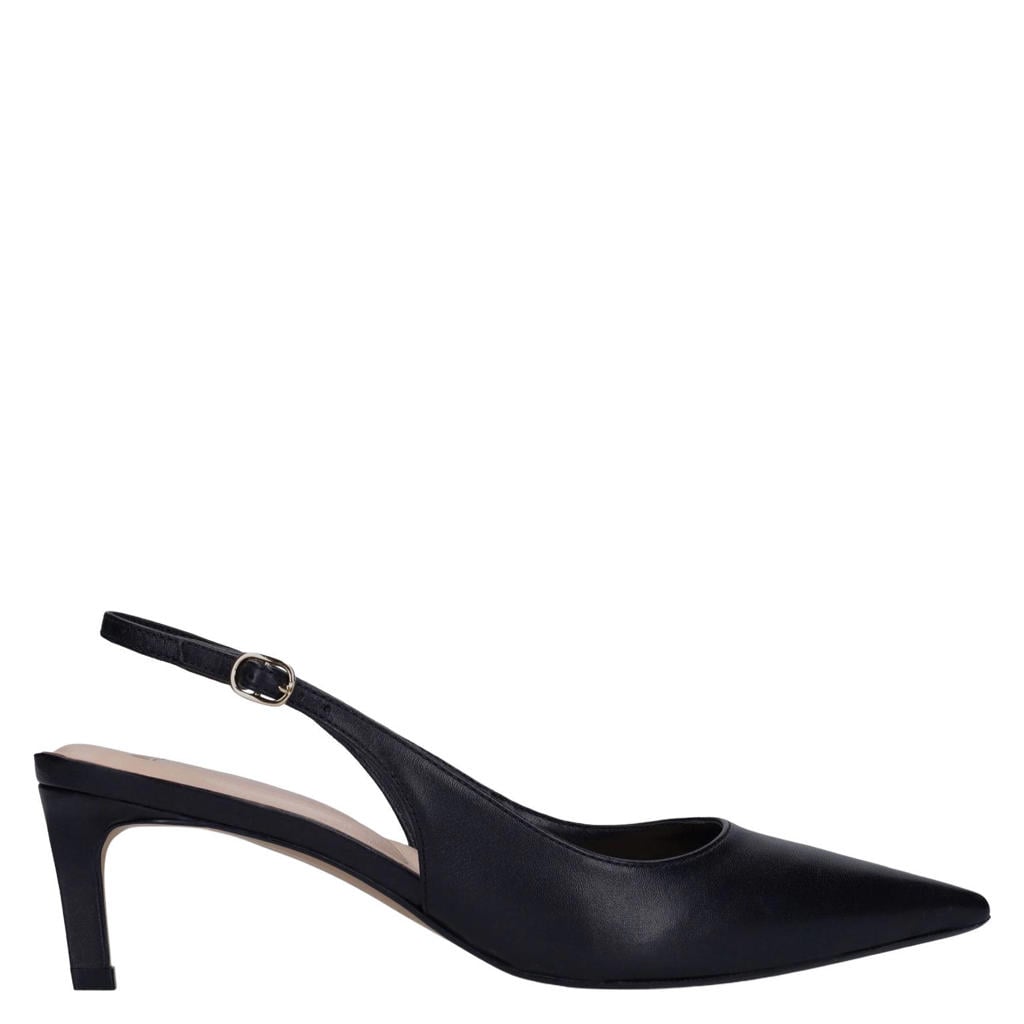 Zwarte dames Manfield leren slingback pumps met gesp