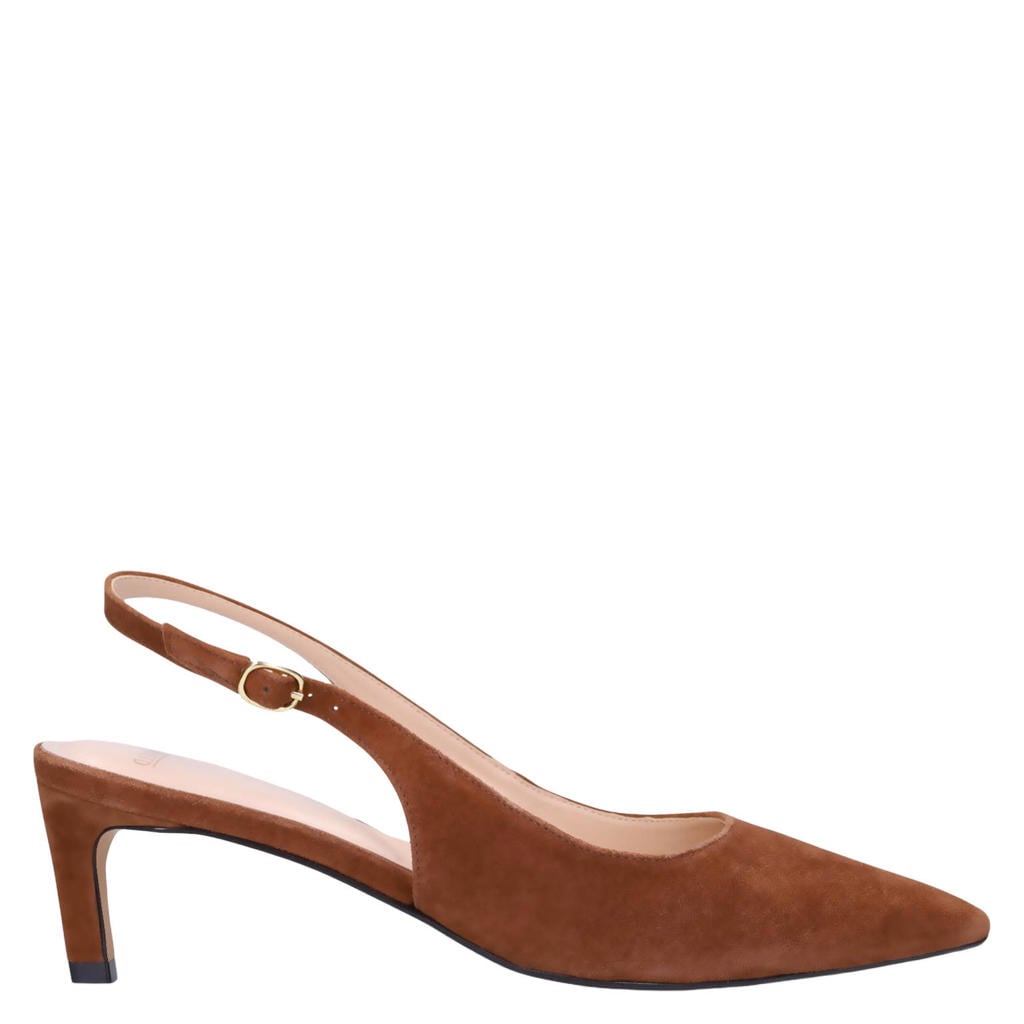 Bruine dames Manfield suède slingback pumps met gesp