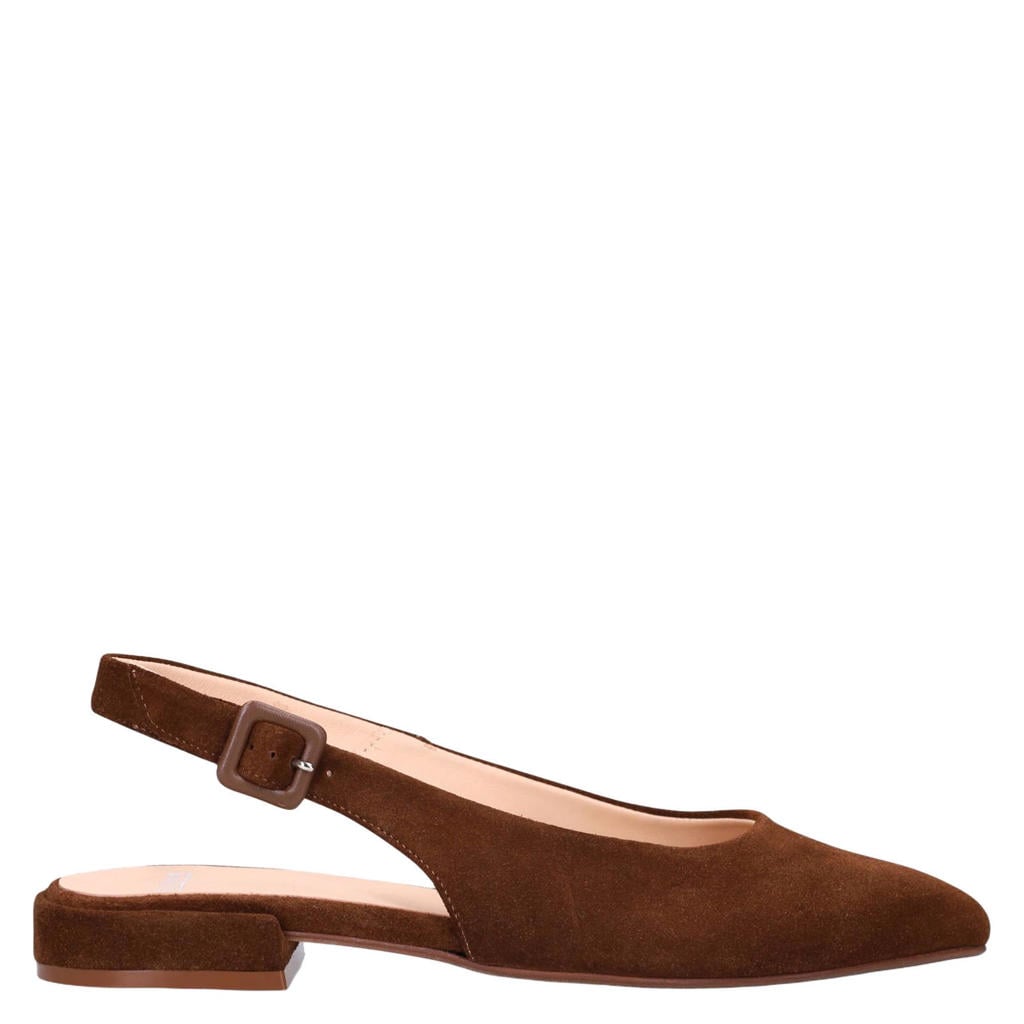 Cognackleurige dames Manfield suède slingback loafers met gesp