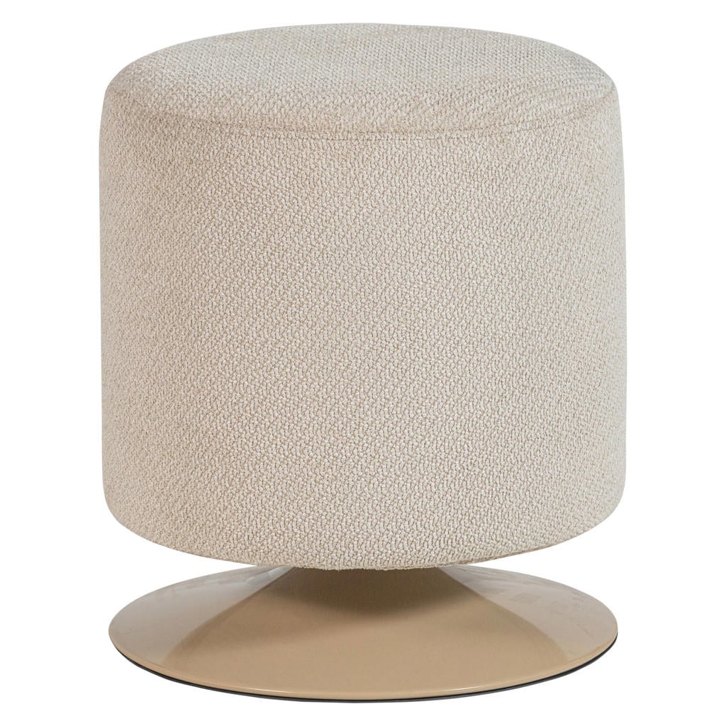 WOOOD WOOOD Islen Poef Met Draaivoet - Bouclé - Beige - 47x39x39