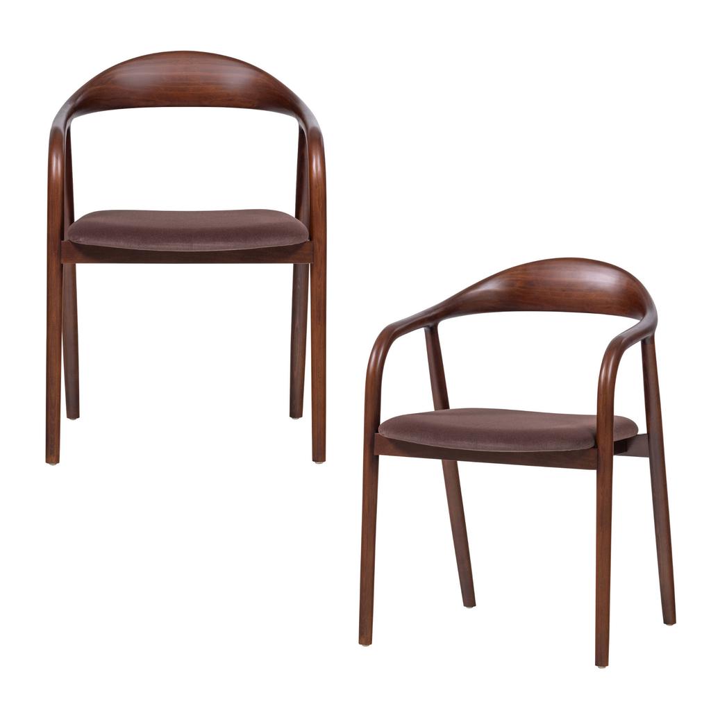 WOOOD WOOOD Bran Eetkamerstoel Beukenhout Frame - Velvet - Bruin - Set van 2