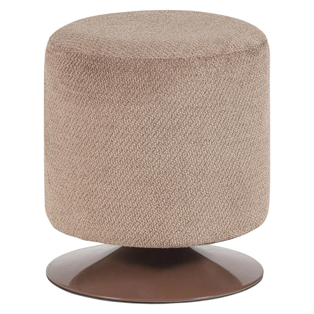 WOOOD WOOOD Islen Poef Met Draaivoet - Bouclé - Beige - 47x39x39
