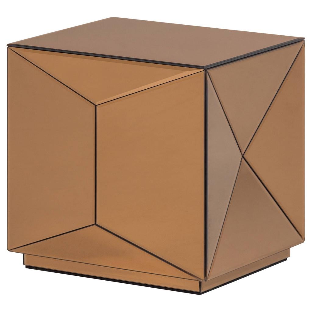 WOOOD Glintz Bijzettafel - Hout/Spiegelglas - Bruin - 40x40x40