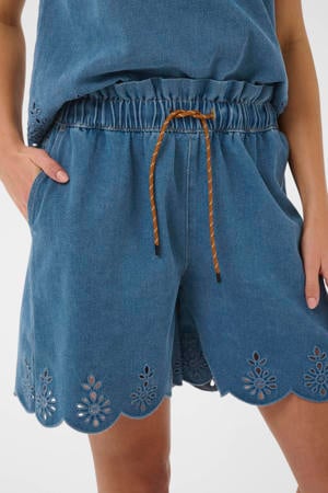 regular high waist short broderie medium blue denim