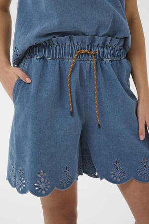 regular high waist short broderie medium blue denim
