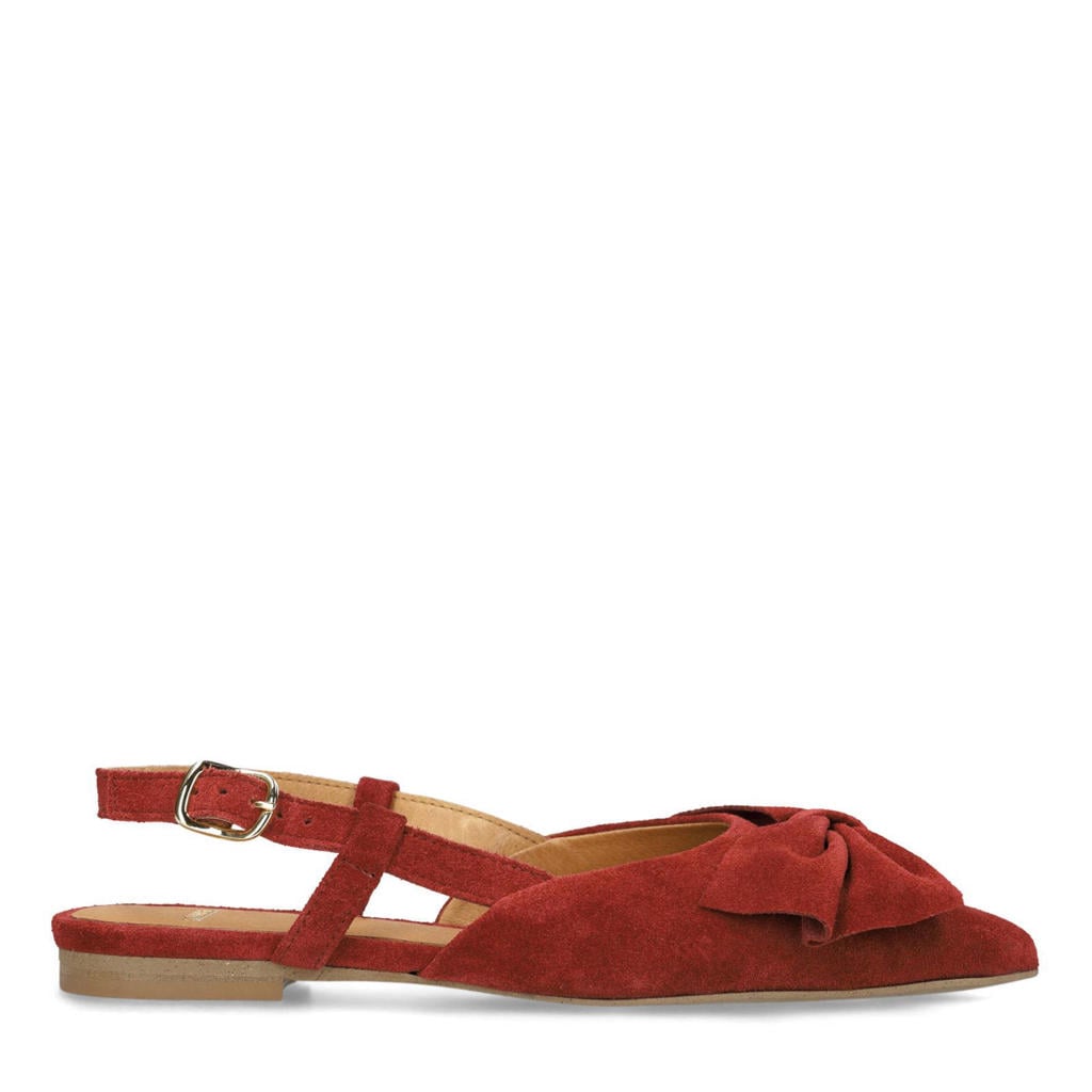 Donkerrode dames Manfield suède slingback loafers met gesp