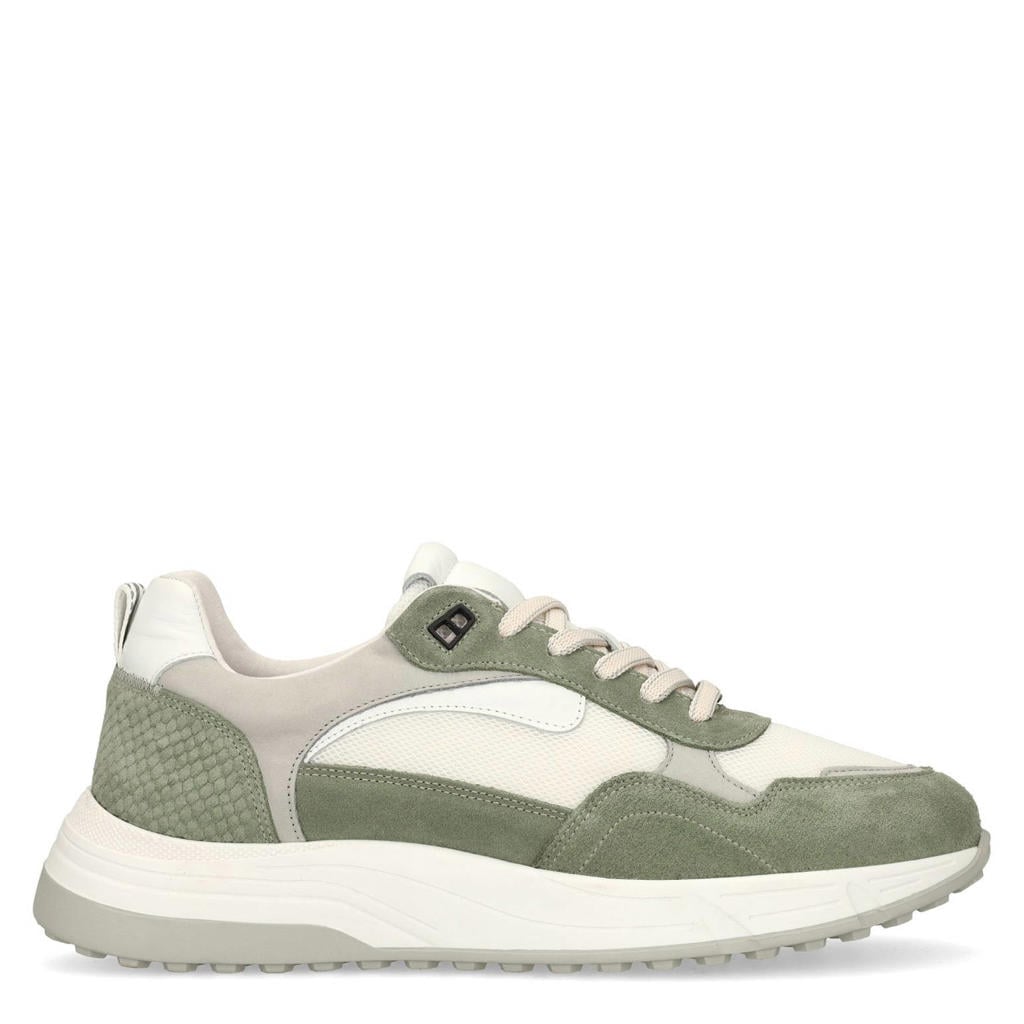 Groene heren Manfield suède sneakers met veters