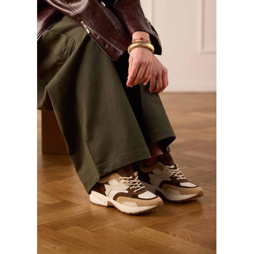 Manfield chunky leren sneakers beige/bruin afbeelding
