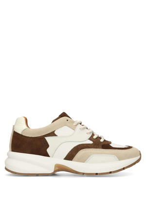 chunky leren sneakers beige/bruin